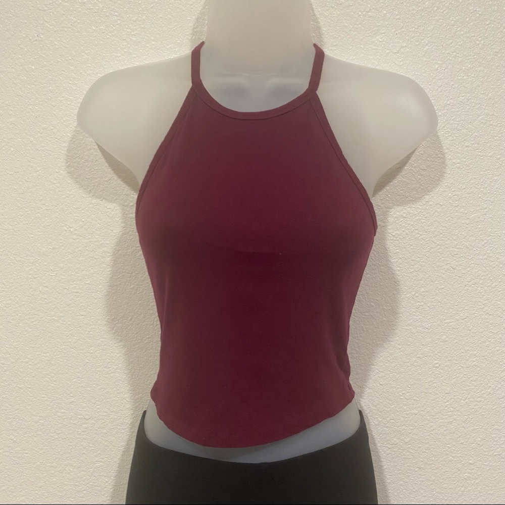 windsor red maroon halter neck sleeveless cami crop tank top shirt